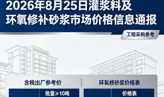 双江2026年8月25日灌浆料及环氧修补砂浆市场价格信息通报